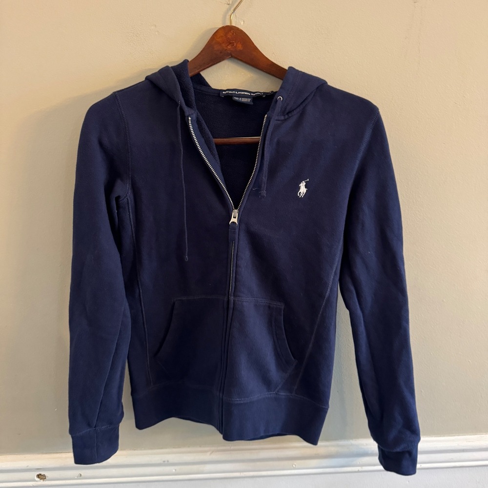 Ralph Lauren Sport Womens Navy Blue Full Zip Cotton Hoodie Sweatshirt Small